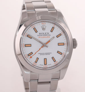 MINT Rolex Milgauss 116400 White Orange 40mm Steel Anti-Magnetic Watch Box