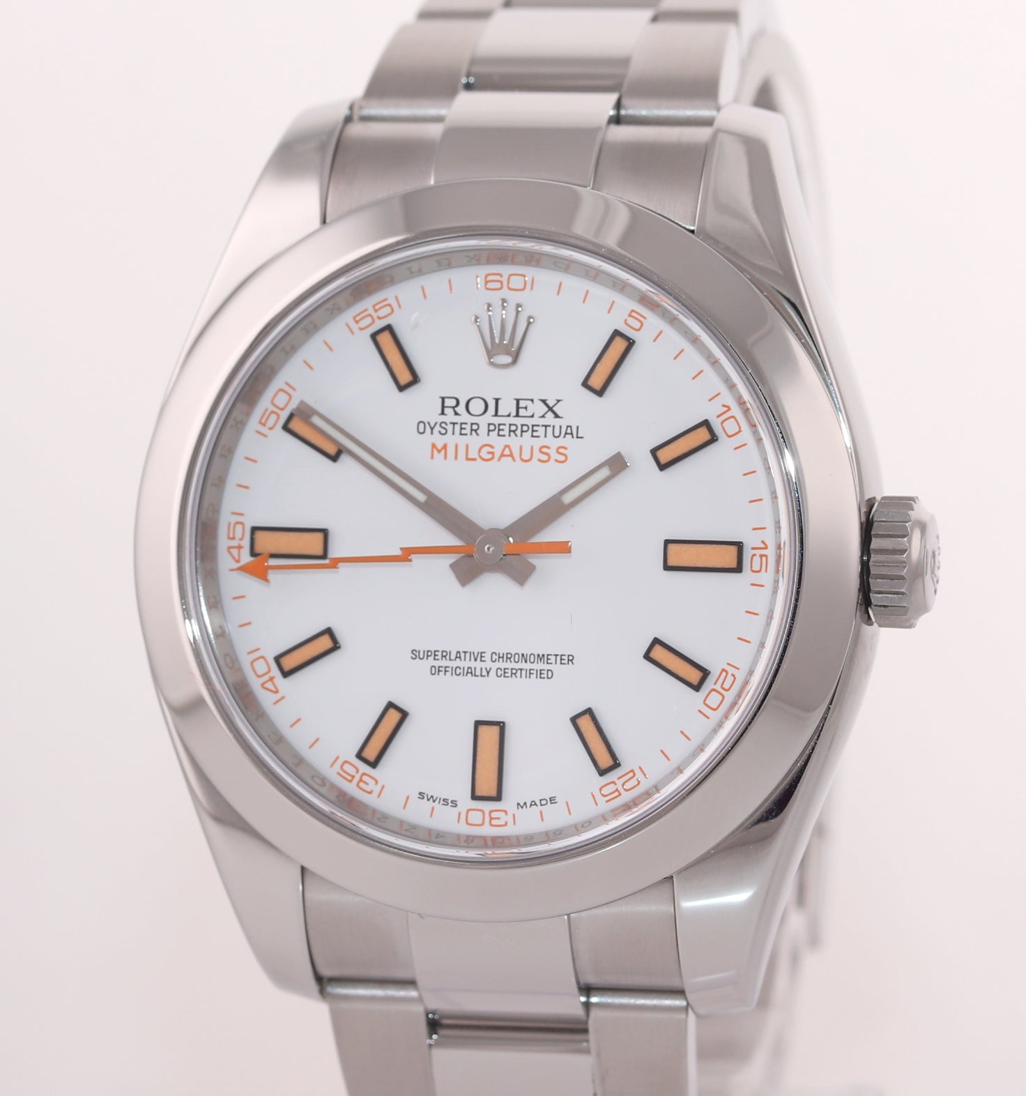 MINT Rolex Milgauss 116400 White Orange 40mm Steel Anti-Magnetic Watch Box