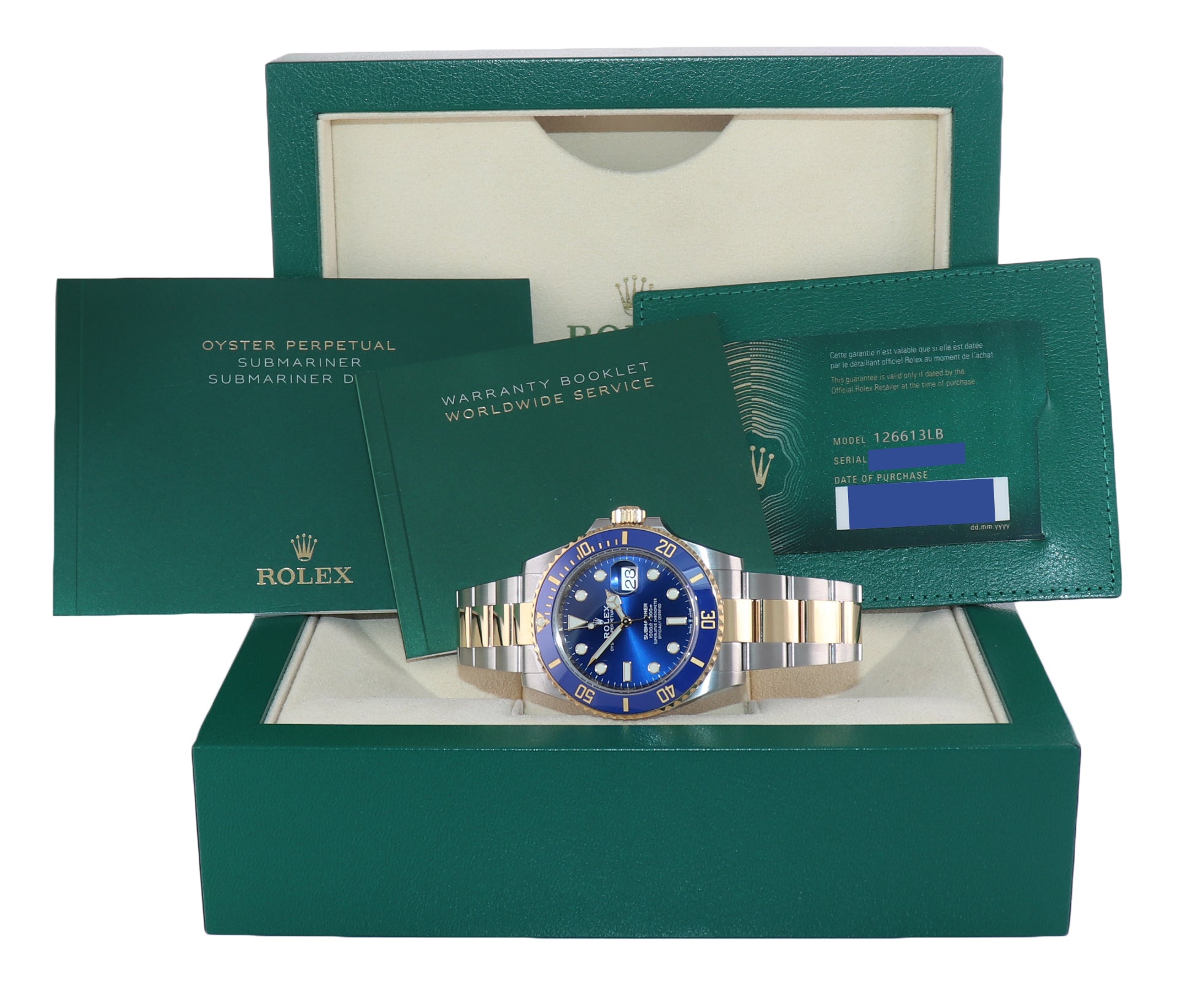 2021 PAPERS Rolex Submariner 41mm Blue 126613LB Two Tone Gold Watch Box