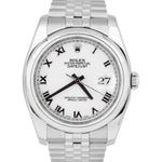 Rolex DateJust 36mm White Roman Dial Stainless Steel Jubilee Date Watch 116200