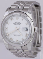 Rolex DateJust 36mm White Roman Dial Stainless Steel Jubilee Date Watch 116200