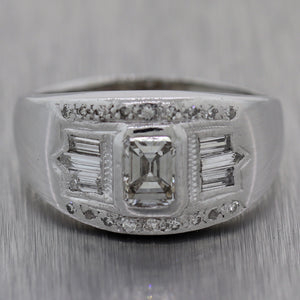 1930's Antique Art Deco Platinum 0.85ctw Baguette & Emerald Cut Diamond Ring