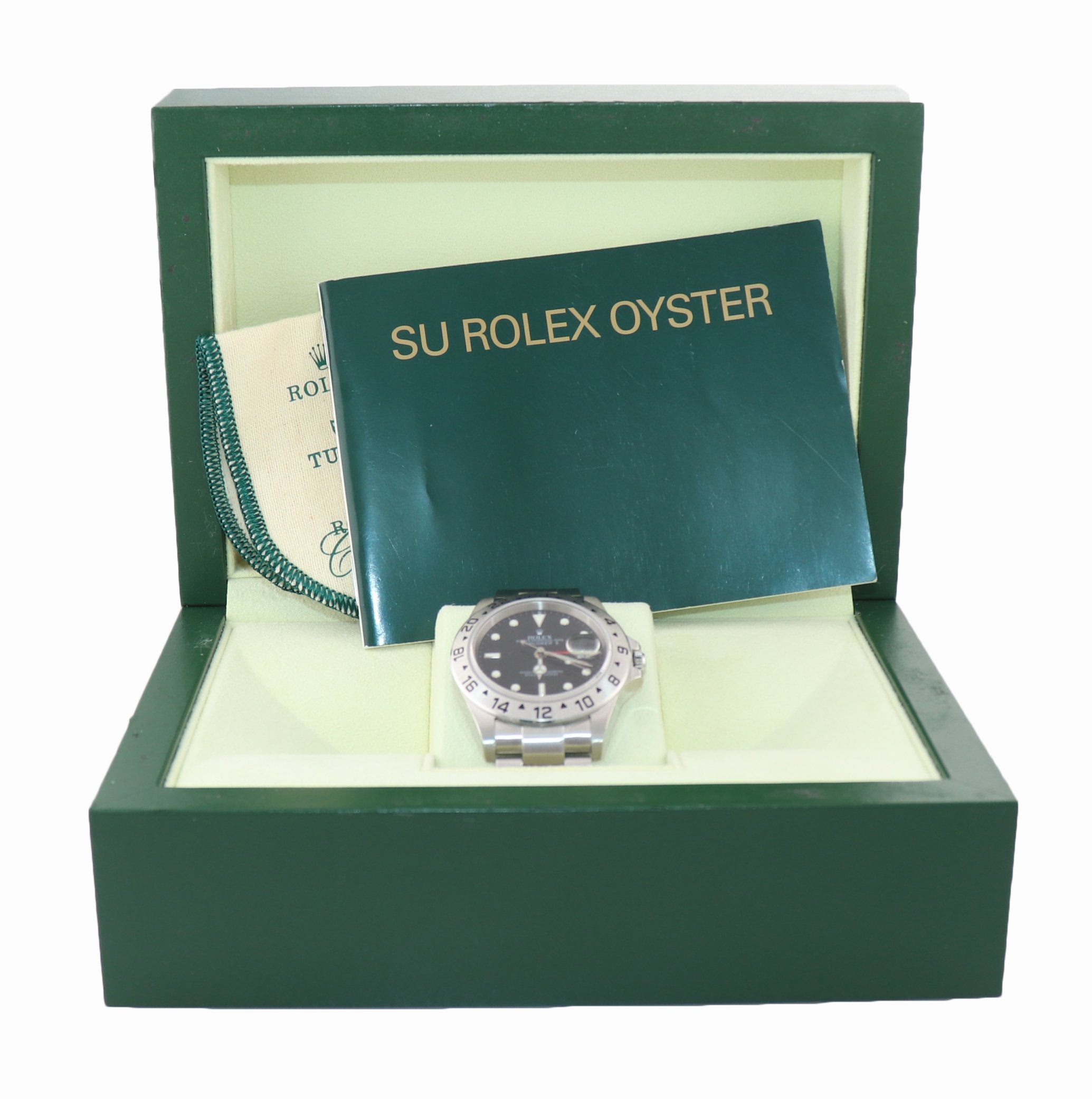 2004 NO HOLES Rolex Explorer II 16570 Stainless Steel Black Date GMT 40mm Watch