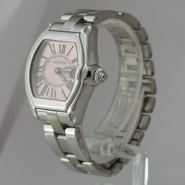 Cartier Roadster Stainless Steel Pink Roman Date 31mm Quartz Watch 267