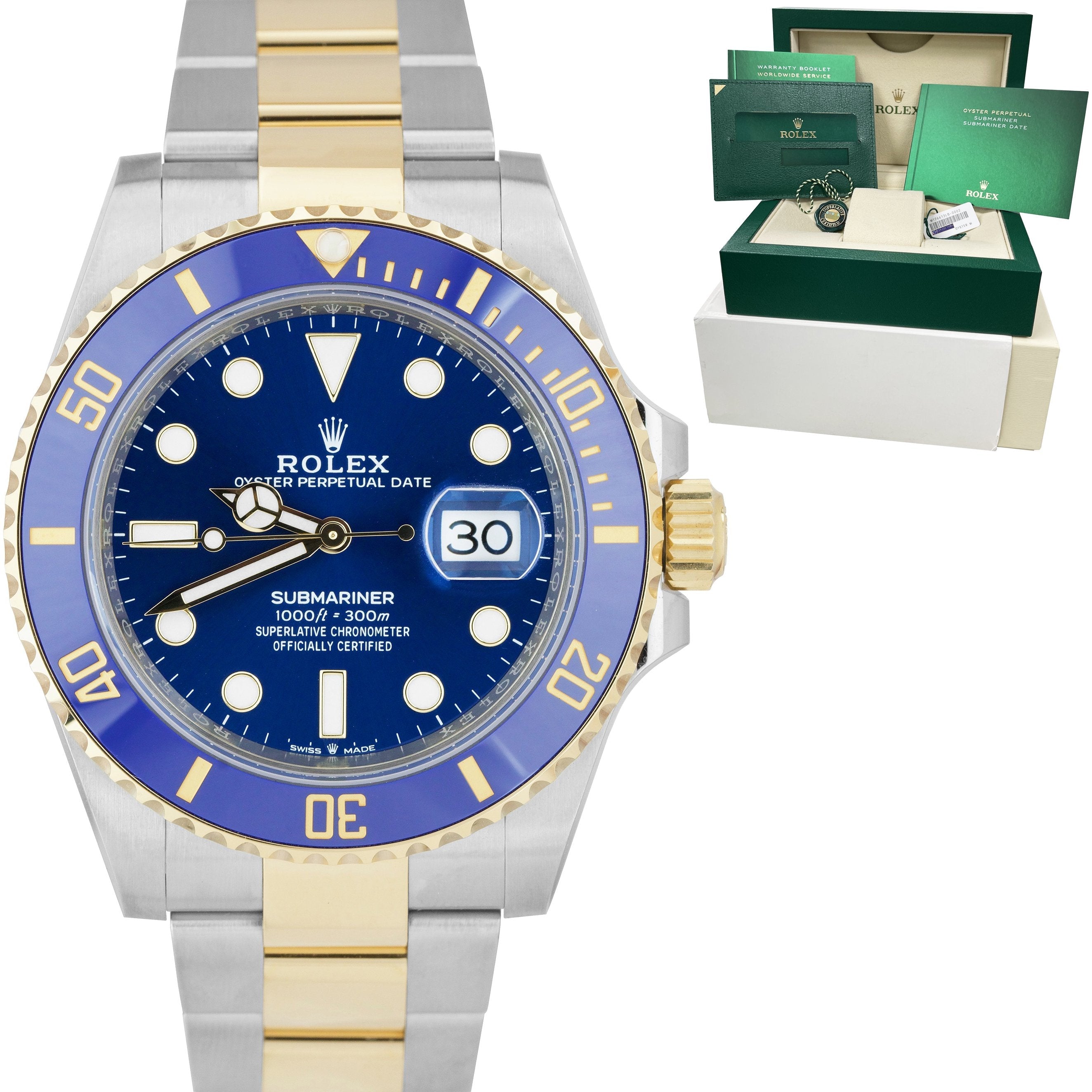 NEW 2021 Rolex Submariner Date 41mm Ceramic Two Tone Gold Blue Watch 1