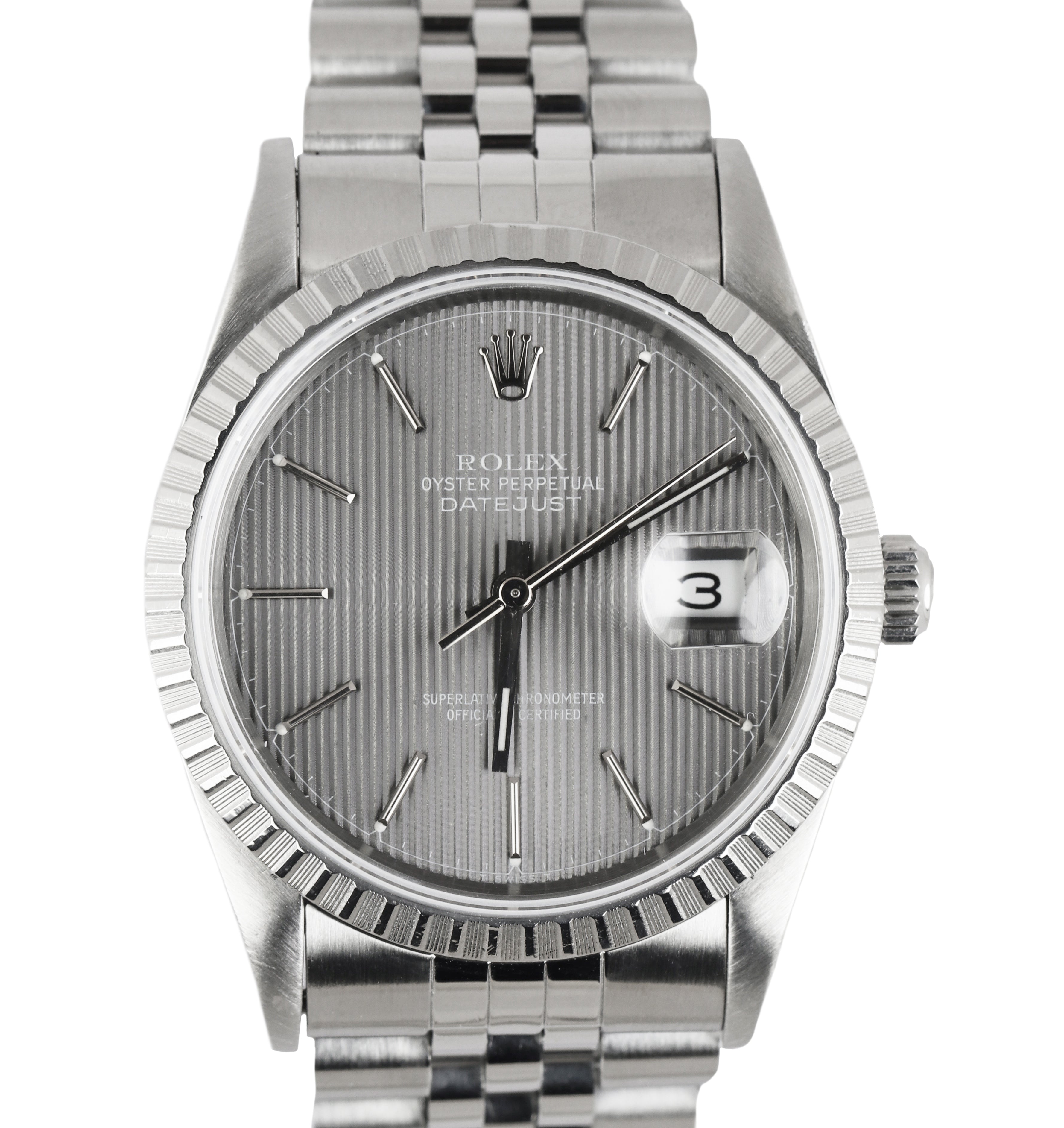 1991 Rolex DateJust 36 16200 Gray Tapestry Stainless Steel Jubilee 36m