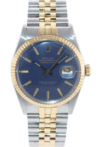 Rolex DateJust 36mm 16013 Two Tone 18k Gold Jubilee Blue Dial Watch Box