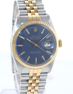 Rolex DateJust 36mm 16013 Two Tone 18k Gold Jubilee Blue Dial Watch Box