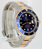 Rolex Submariner Two-Tone 18k Yellow Gold Stainless 40mm Blue Dial 16613 Watch