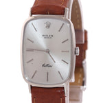 Rolex Cellini Cellini 4113 rectangular 18k White Gold Silver Dial Leather Watch