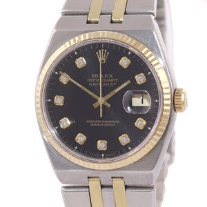 Rolex OysterQuartz DateJust 17013 Two-Tone Gold Steel Black Diamond Watch Box