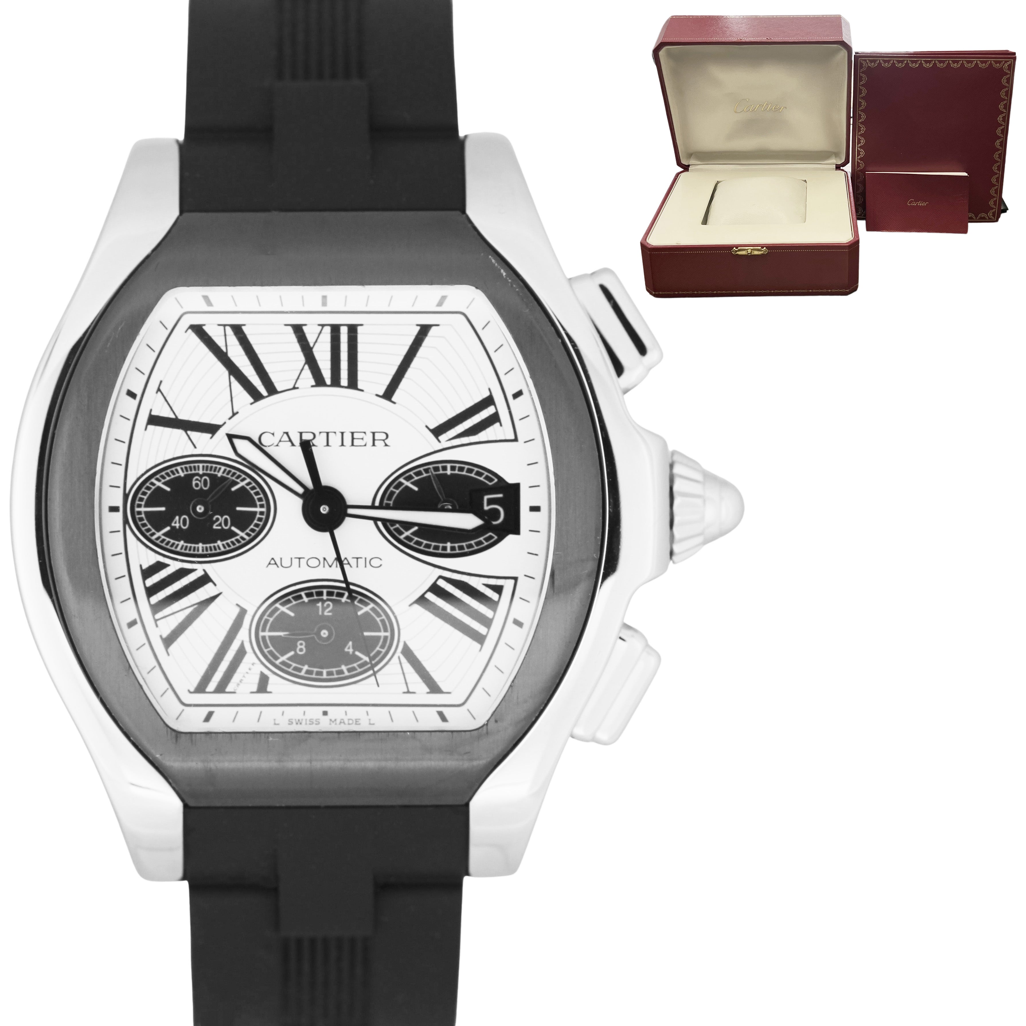 Cartier Roadster Date Silver Roman Automatic Rubber W6206020 3405 Watc