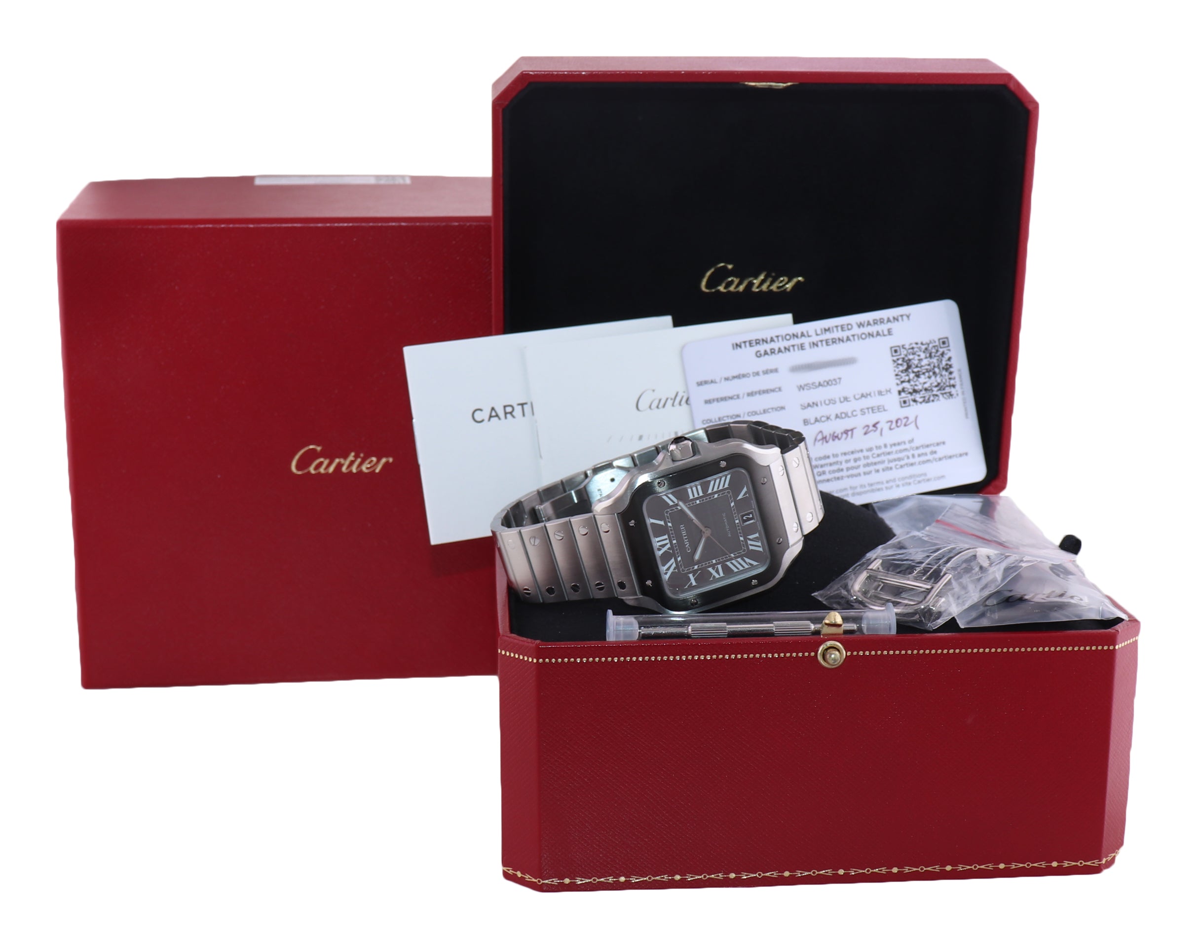 PAPERS Cartier Santos 100 XL 4072 38mm Automatic Steel Roman Grey Date Watch