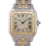 Ladies Cartier Panthere 18k Gold Steel One Row Two Tone 27mm Quartz Date Watch