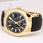 UNPOLISHED Rolex Sky-Dweller 18K Yellow Gold Rubber BLACK DIAL 42mm 326238 Watch