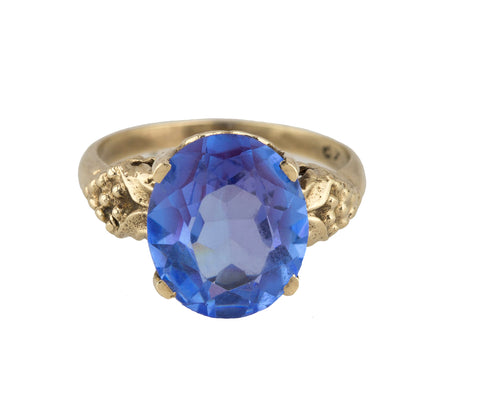 Women's Antique Estate 10K Yellow Gold 12x10mm Glass Oval Cut Cocktail Ring