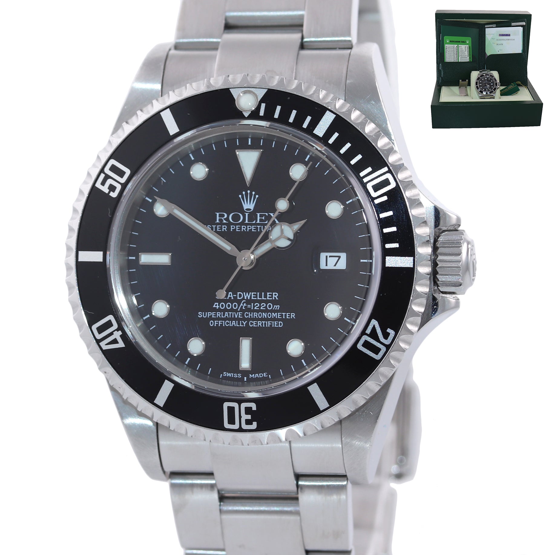 UNPOLISHED 2004 PAPERS Rolex Sea-Dweller Steel 16600 Black Dial Date 40mm Watch