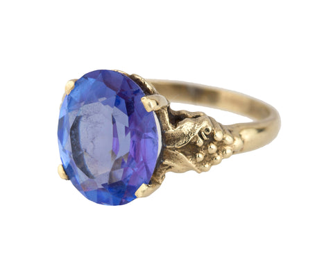 Women's Antique Estate 10K Yellow Gold 12x10mm Glass Oval Cut Cocktail Ring