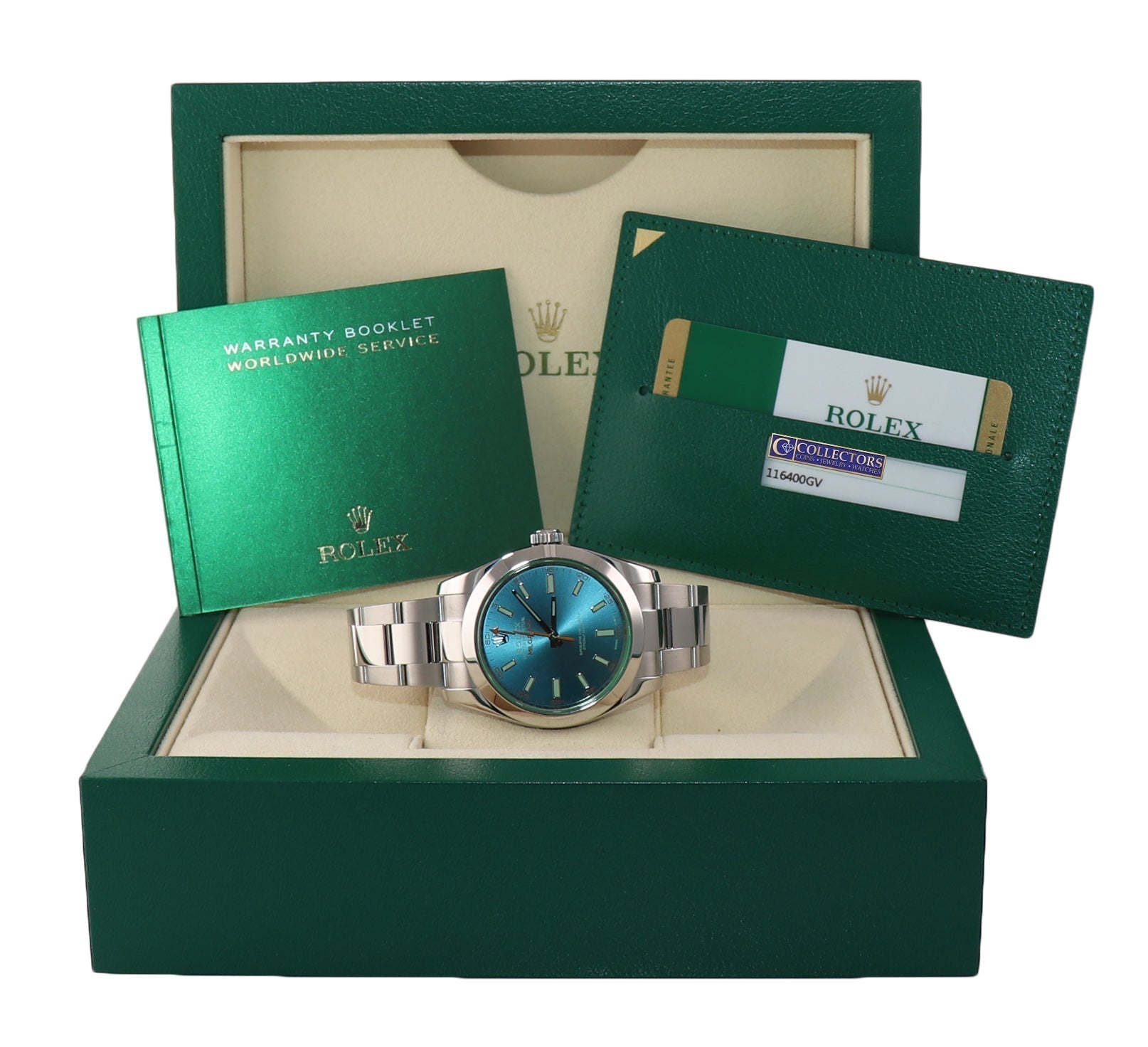 2018 PAPERS Rolex Milgauss Blue Dial Anniversary Green 116400GV Steel Watch Box