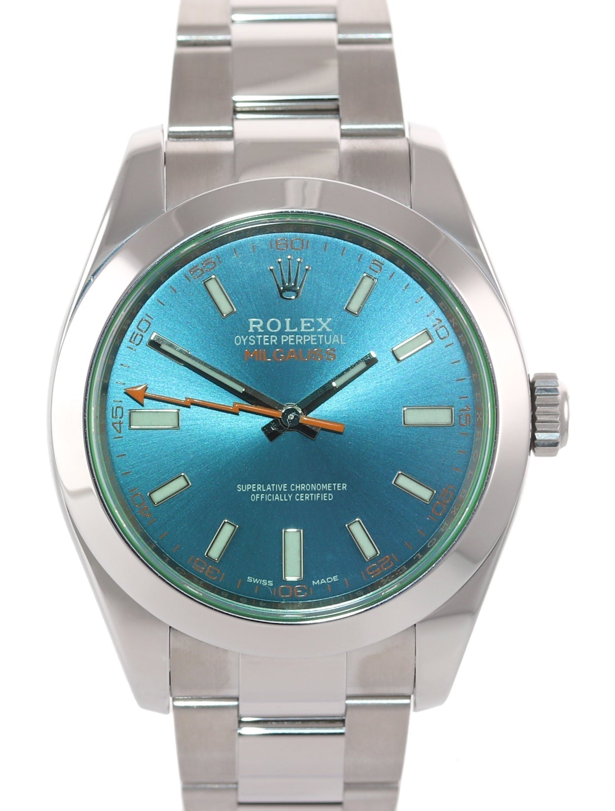 MINT 2017 PAPERS Rolex Milgauss Blue Dial Anniversary Green 116400GV Steel Watch