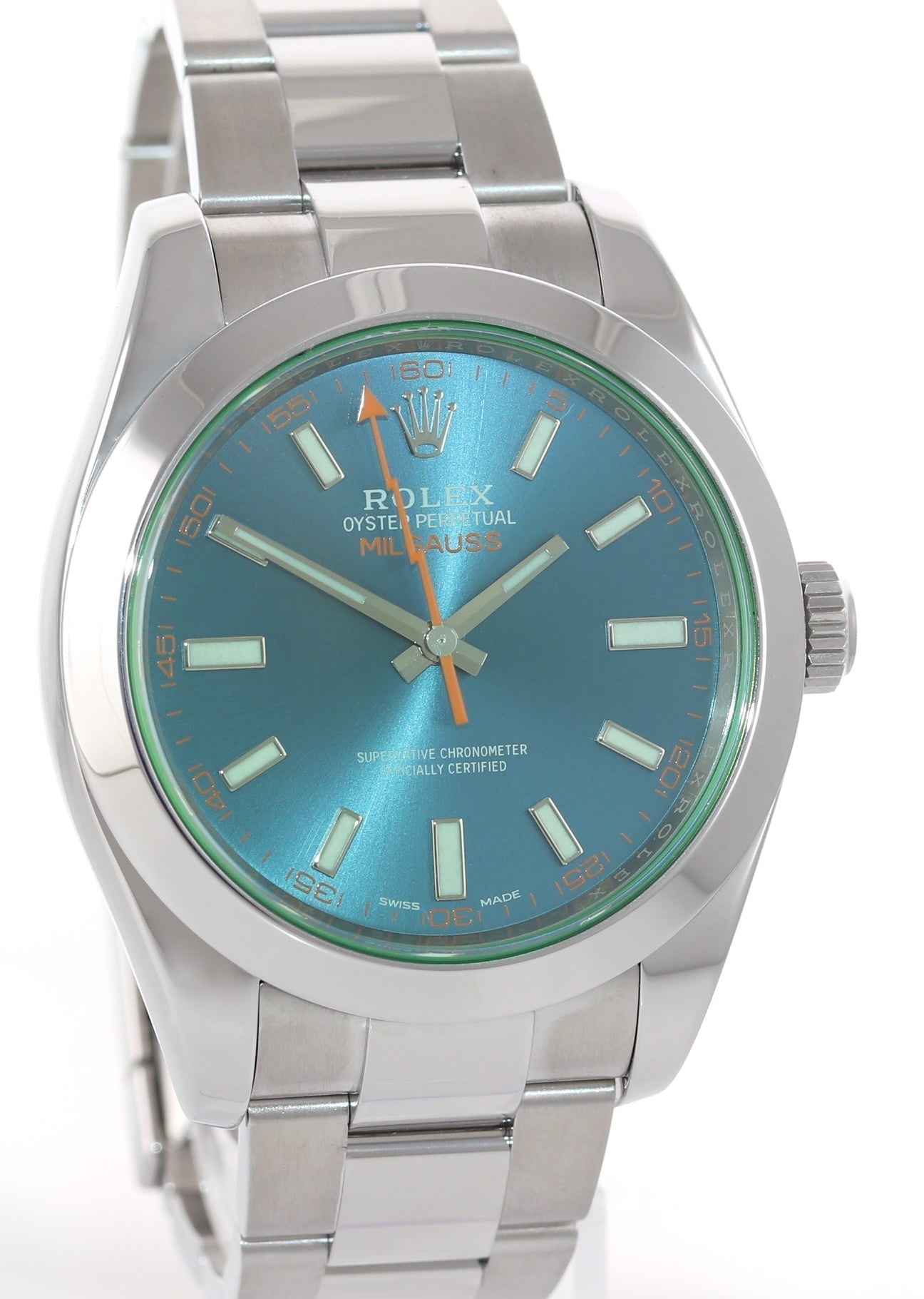 MINT 2017 PAPERS Rolex Milgauss Blue Dial Anniversary Green 116400GV Steel Watch