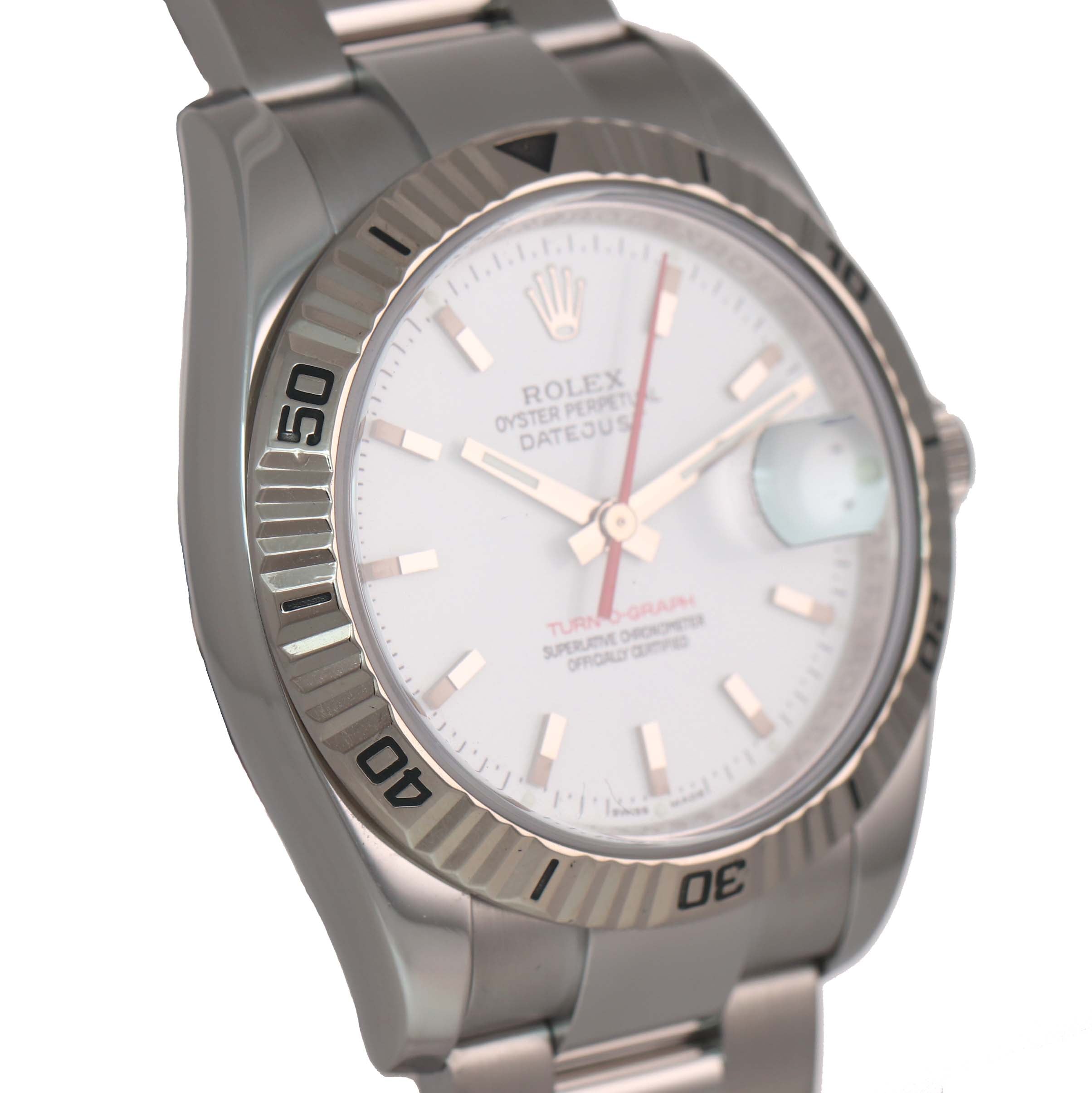 MINT PAPERS Rolex DateJust 116264 Turn-O-Graph White Thunderbird Steel 18k Watch