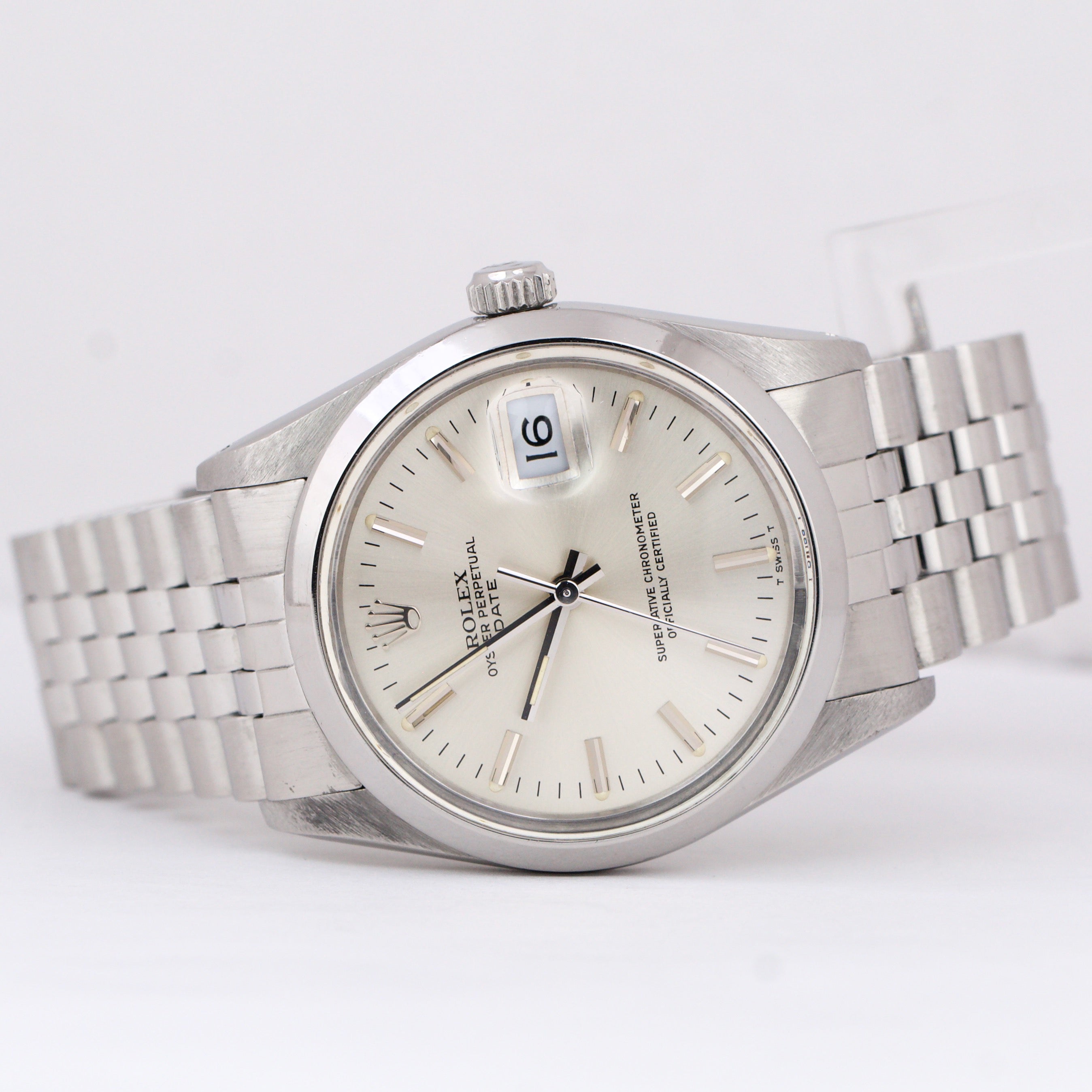 Rolex Oyster Perpetual Date SILVER 34mm Stainless Steel Automatic Jubilee 15000