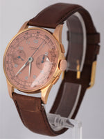 Vintage Suisse Chronograph 18k Yellow Gold Salmon Dial 36mm Brown Leather Watch