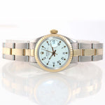 Ladies Rolex 26mm 6917 Two Tone Gold Steel White Roman Dial Date Oyster Watch