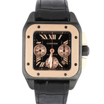 Cartier Santos 100 Large 18k Rose Gold Black 52x41mm Leather W2020004 3104 Watch