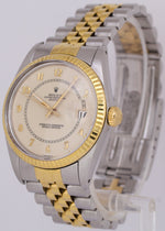 Rolex DateJust 36mm CREAM BOILER GAUGE 18K Yellow Gold Steel JUBILEE 16013