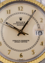 Rolex DateJust 36mm CREAM BOILER GAUGE 18K Yellow Gold Steel JUBILEE 16013