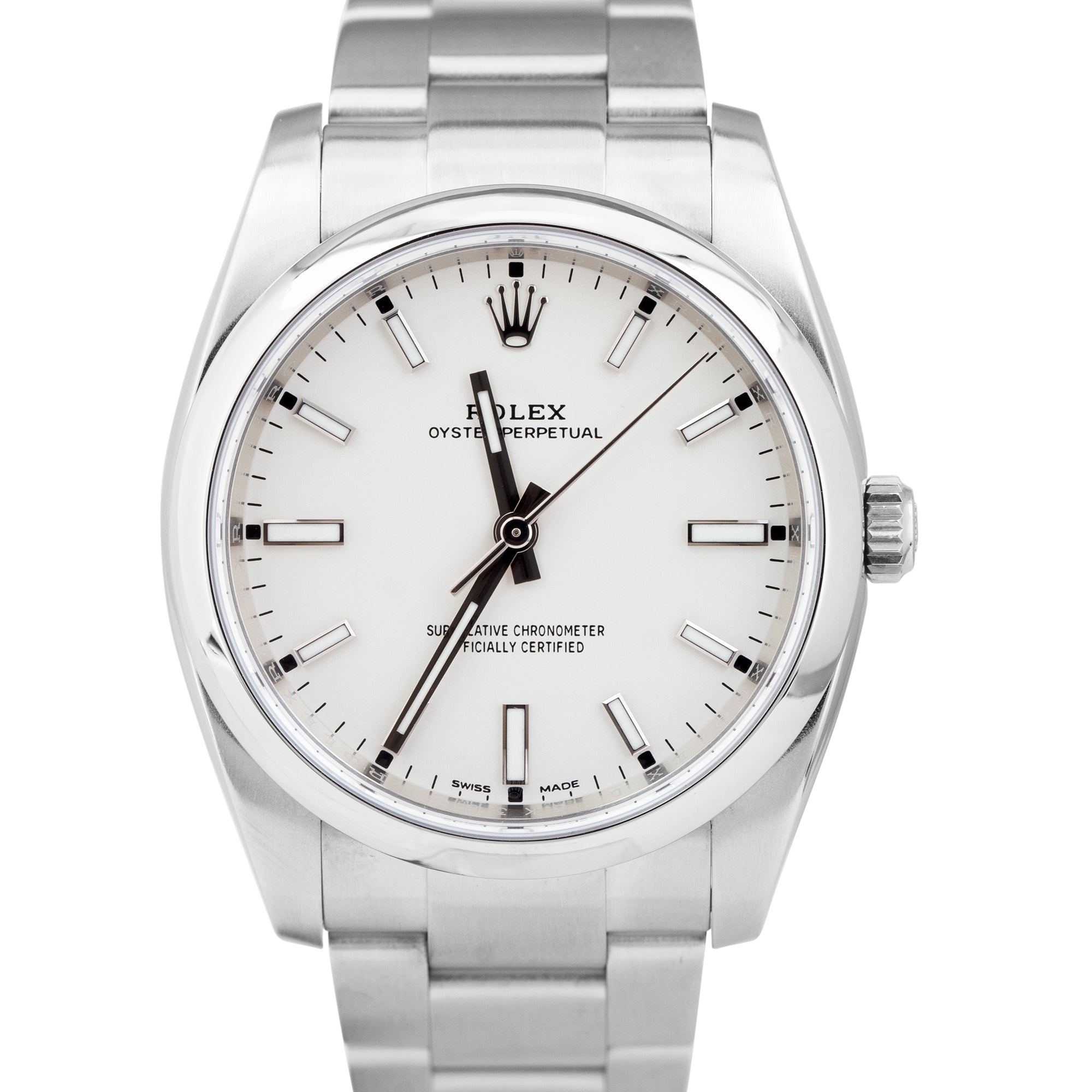 2018 Rolex Oyster Perpetual White Stainless Steel 34mm Watch 114200 BOX CARD
