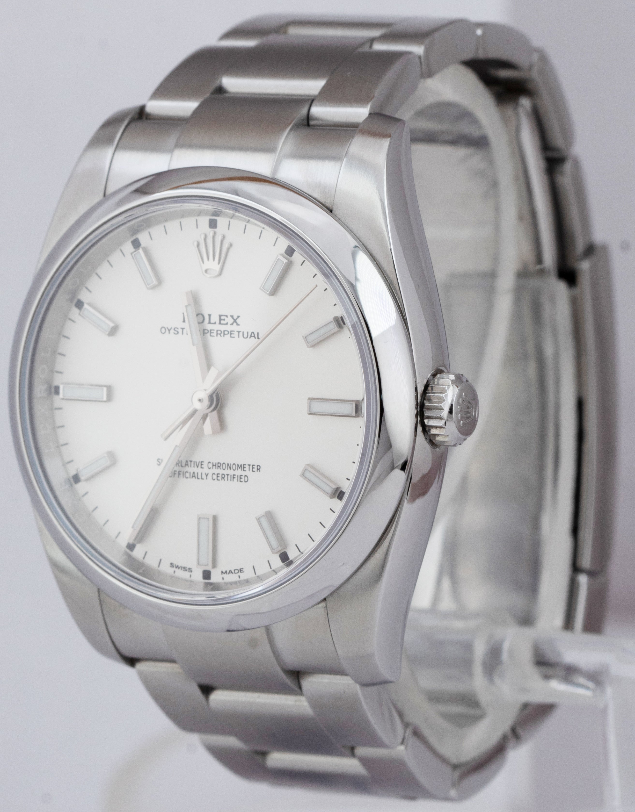 2018 Rolex Oyster Perpetual White Stainless Steel 34mm Watch 114200 BOX CARD