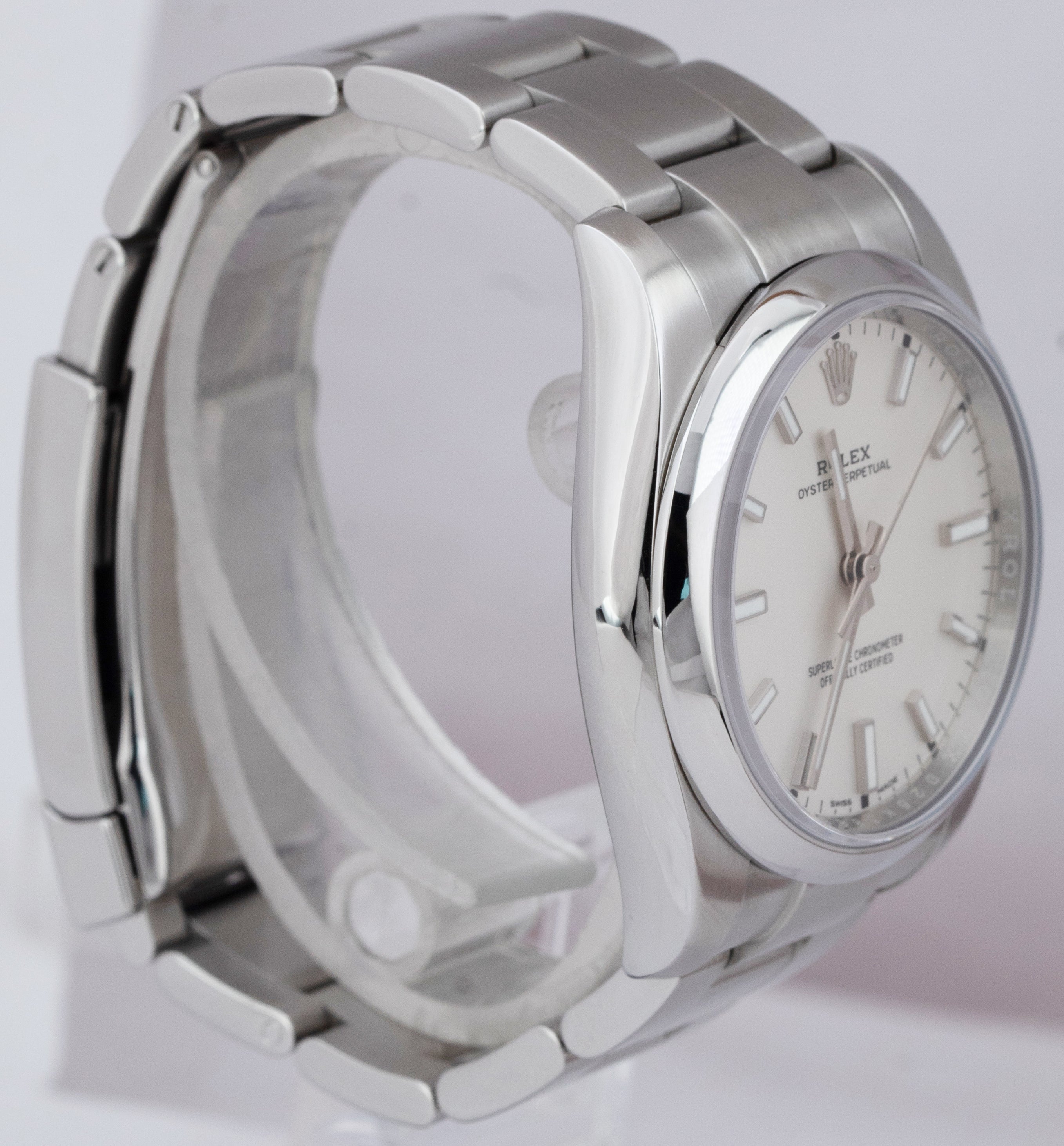 2018 Rolex Oyster Perpetual White Stainless Steel 34mm Watch 114200 BOX CARD