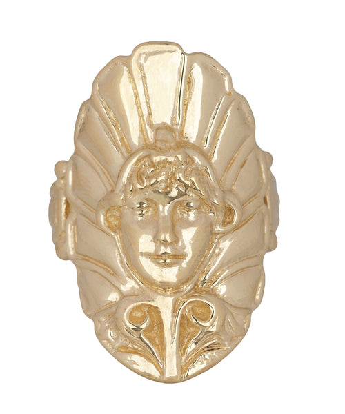 Hawaiian Art Nouveau 14K Yellow Gold Indian Princess Head Cocktail Din