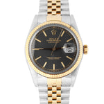 UNPOL. Top Condition Compete Rolex DateJust Black Tapestry TT 36mm 16013 Watch