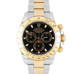 Rolex Daytona Two-Tone 18K Yellow Gold Stainless Black 40mm 116523 Watch B&P