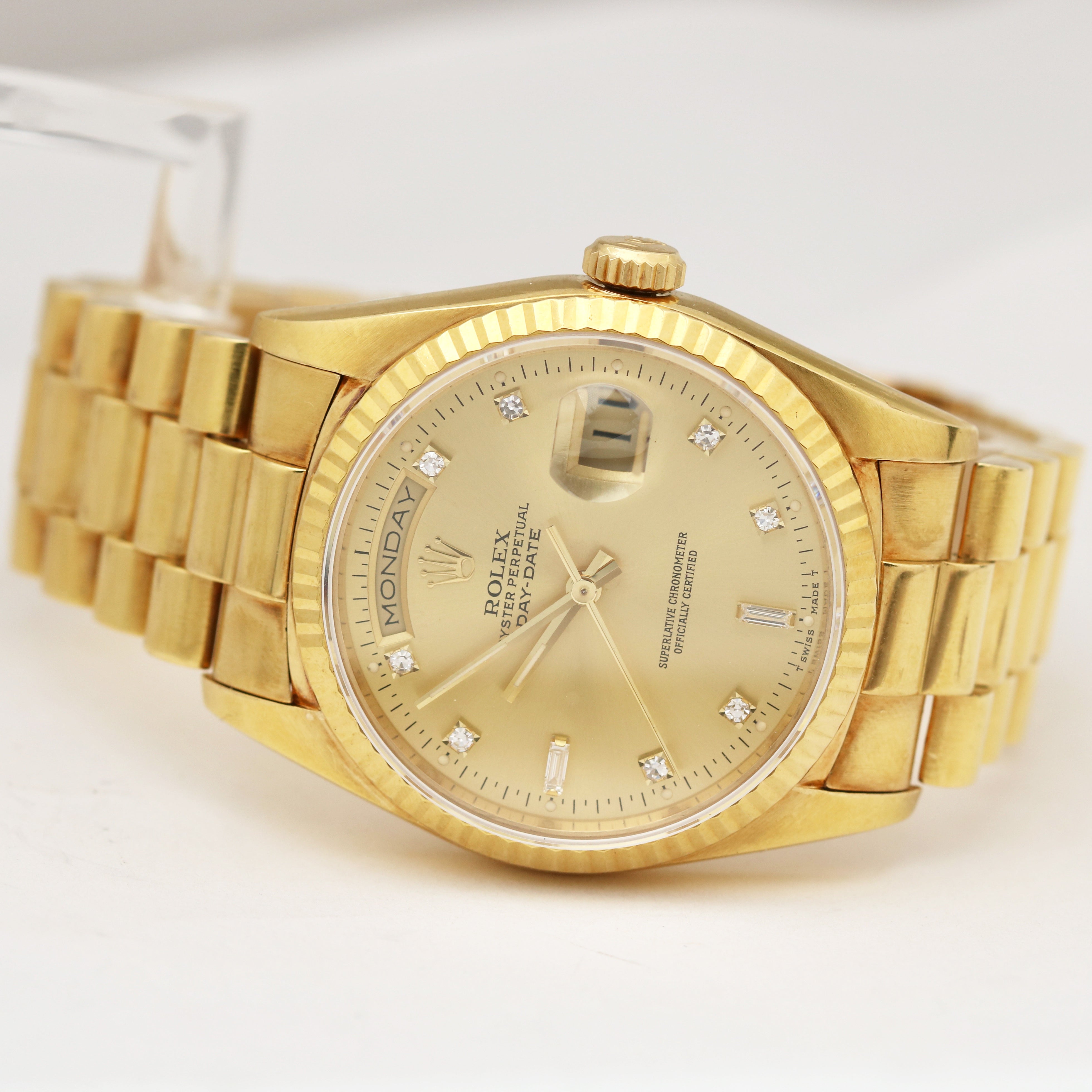 Rolex Day-Date President 18k Yellow Gold Champagne 36mm Diamond 18238 Watch