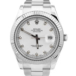 Rolex DateJust II 41mm Silver DIAMOND 41mm Fluted Steel Watch 116334 PAPERS