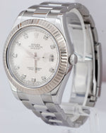 Rolex DateJust II 41mm Silver DIAMOND 41mm Fluted Steel Watch 116334 PAPERS
