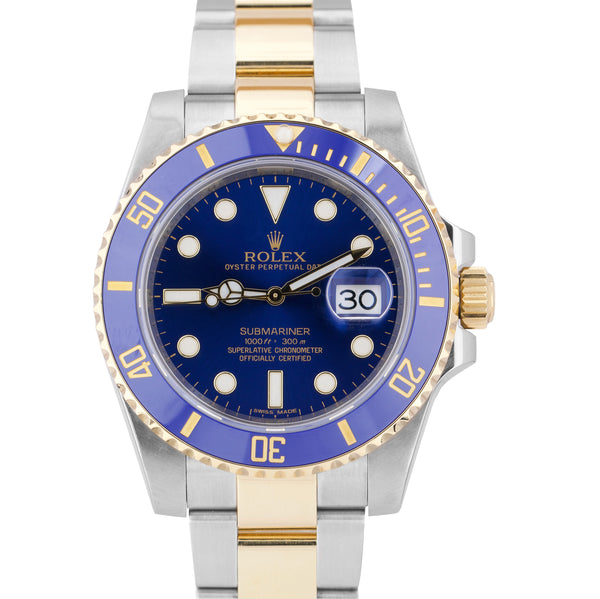 Rolex Submariner Two-Tone Yellow Gold & Steel Rolesor - Blue Dial Cera –  WatchesOff5th