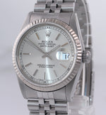PAPERS Rolex DateJust 36mm 16234 Steel Silver Stick Jubilee 18k Fluted Watch