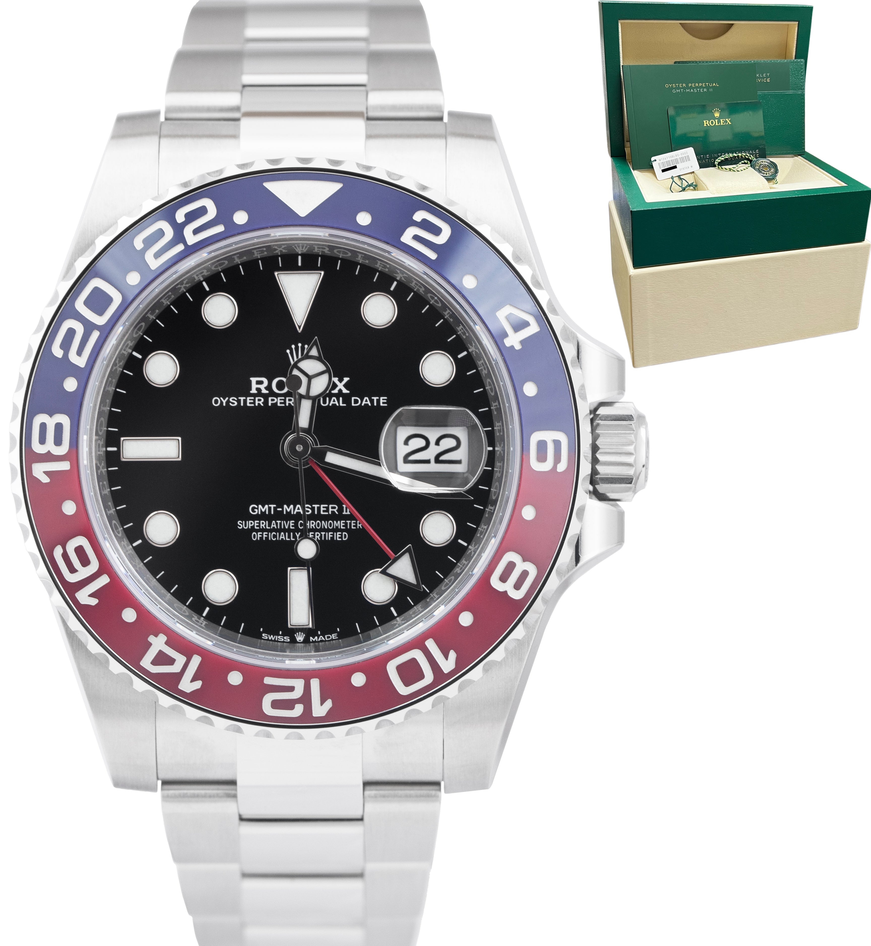 NEW JUNE 2022 Rolex GMT Master II Ceramic PEPSI OYSTER BRACELET 40mm 1