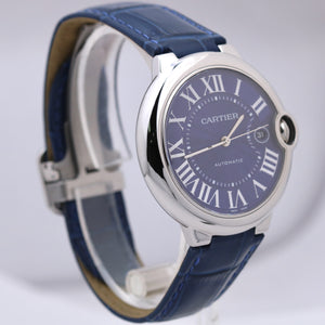 PAPERS Cartier Ballon Bleu Steel BLUE GUILLOCHE Leather 42mm 3765 WSBB0027 B+P