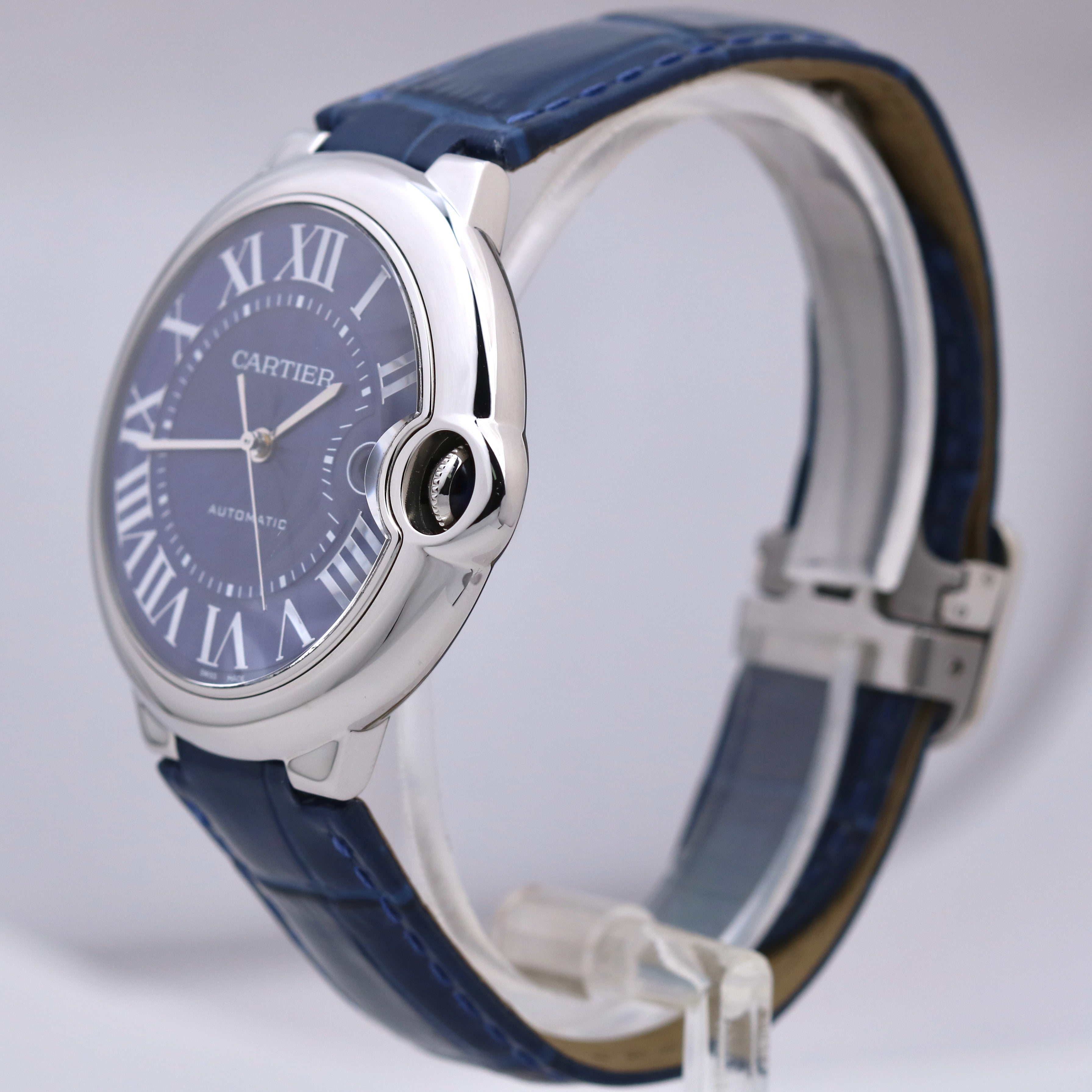 PAPERS Cartier Ballon Bleu Steel BLUE GUILLOCHE Leather 42mm 3765 WSBB0027 B+P