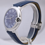 PAPERS Cartier Ballon Bleu Steel BLUE GUILLOCHE Leather 42mm 3765 WSBB0027 B+P