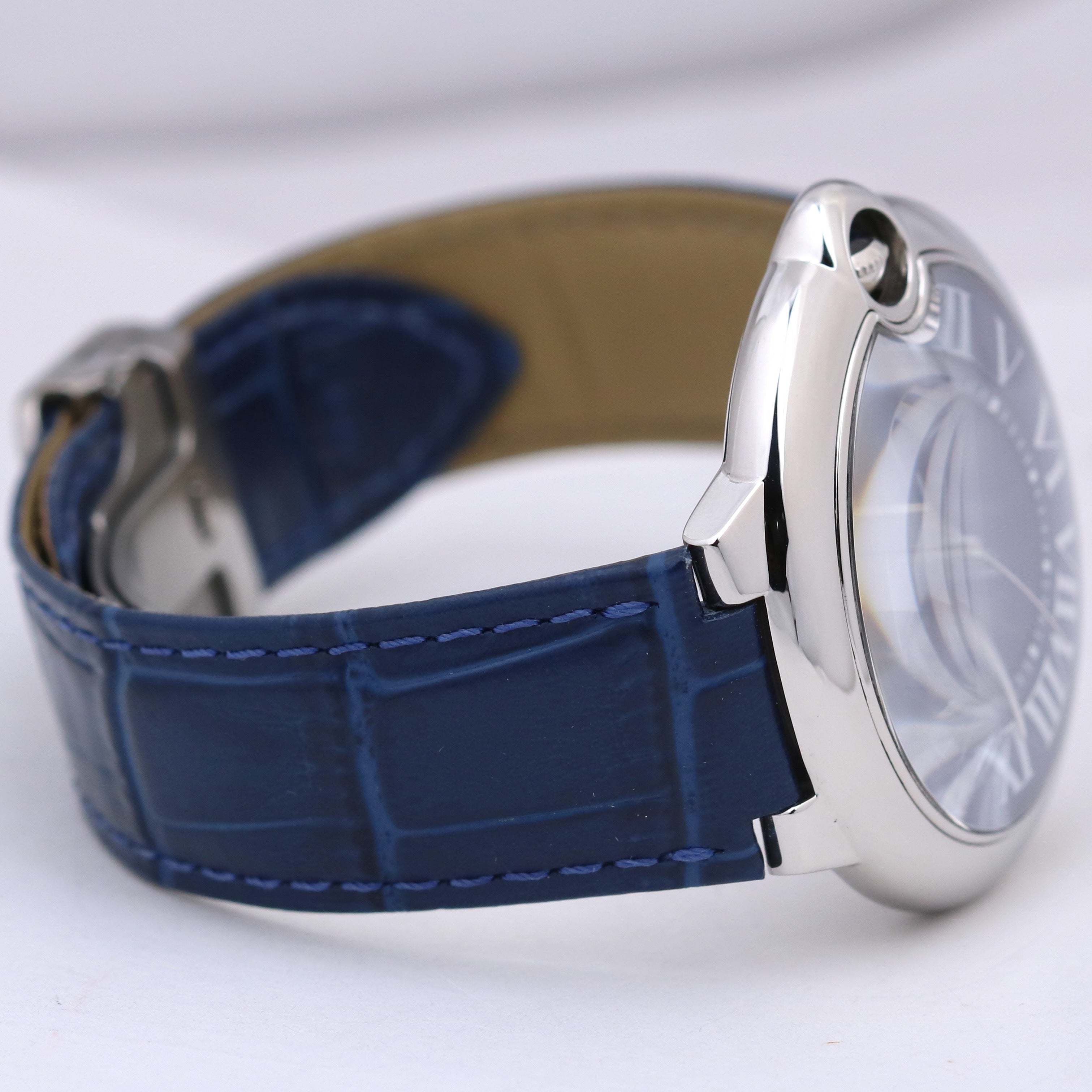 PAPERS Cartier Ballon Bleu Steel BLUE GUILLOCHE Leather 42mm 3765 WSBB0027 B+P