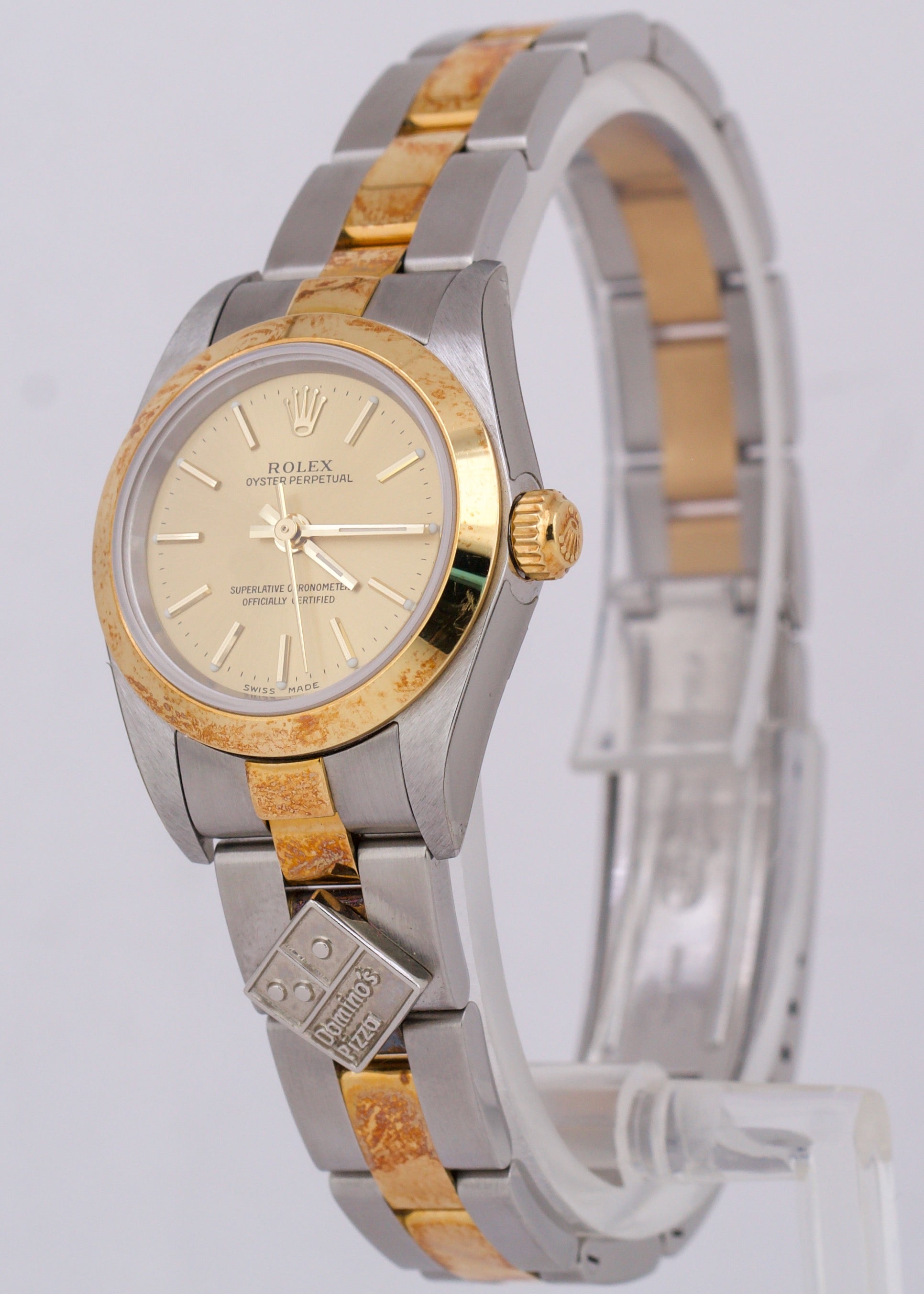 NOS STICKERED PAPERS Rolex Oyster Perpetual CHAMPAGNE 18K DOMINO 24mm