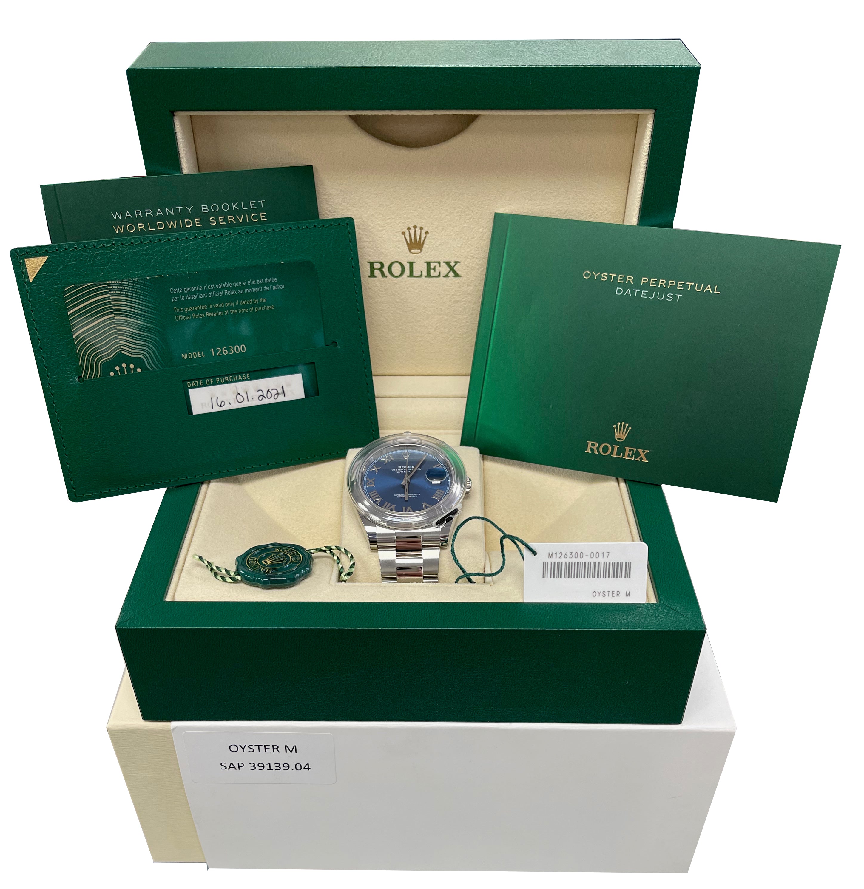 BRAND NEW 2021 Rolex DateJust 41 Blue Stainless Steel Smooth Oyster Watch 126300
